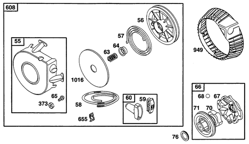 Rewind Starter Diagram and Parts List for 256702-4002-XX  Briggs and Stratton Engine